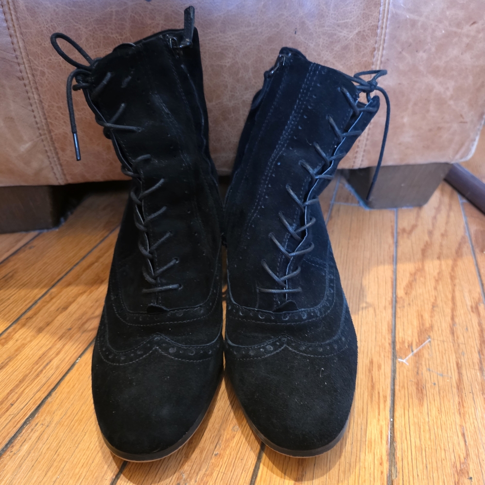 Tahari Black Suede Lace-Up Ankle Booties